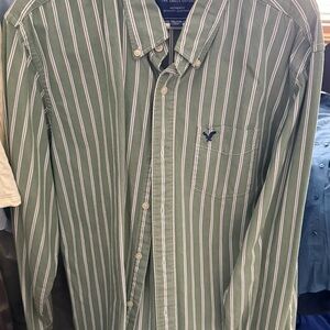 American Eagle Outfitters Olive Striped Button Down Shirt